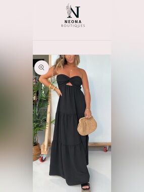 Black Strapless Twist-Front Maxi Dress